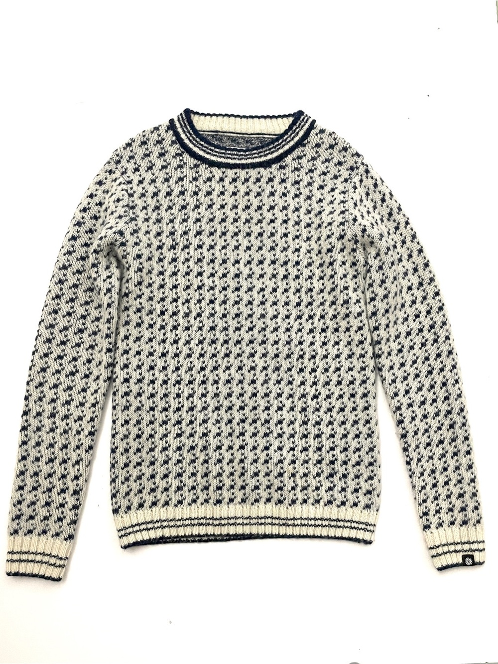 Icewear Icelandic Wool Birdseye Knit Crewneck Sweater, Navy/Cream, Unisex XS